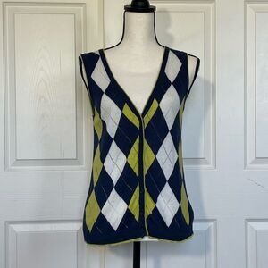 Heritage 1981 Cotton Argyle  Print Button Up Vest, Large